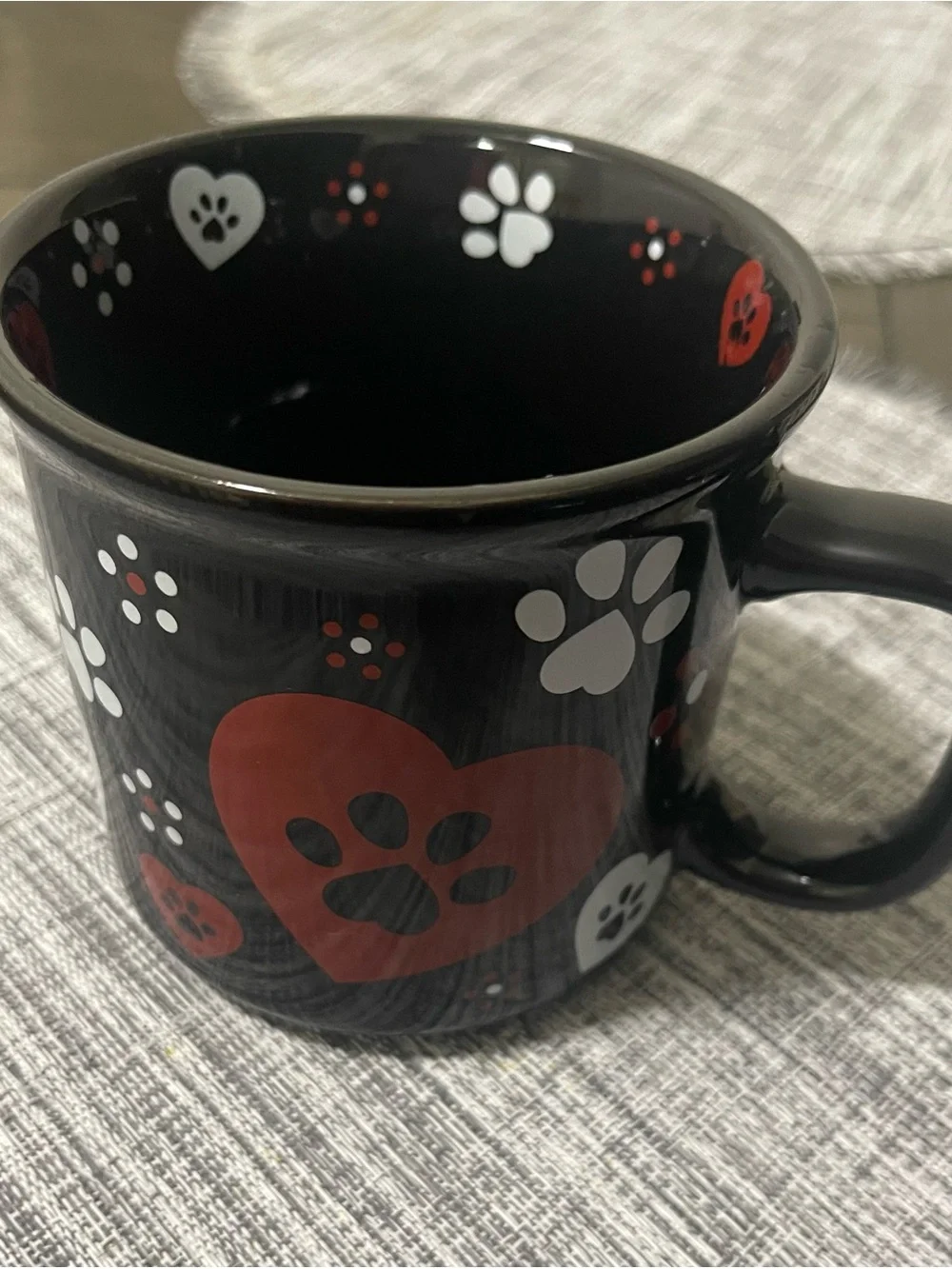 Pet Lover Ceramic Mug - Black with Red Paw Heart Design